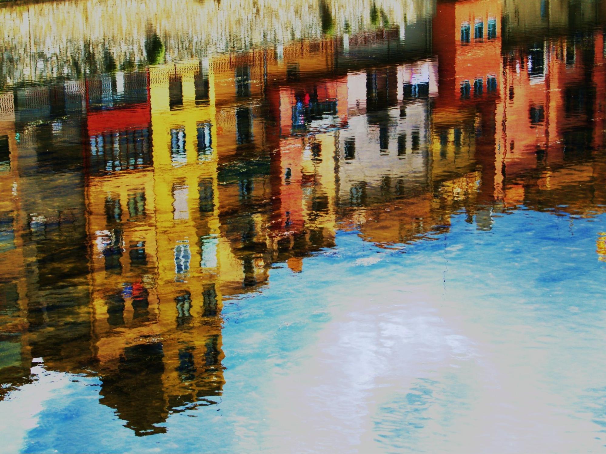 Custom painting of buildings on water