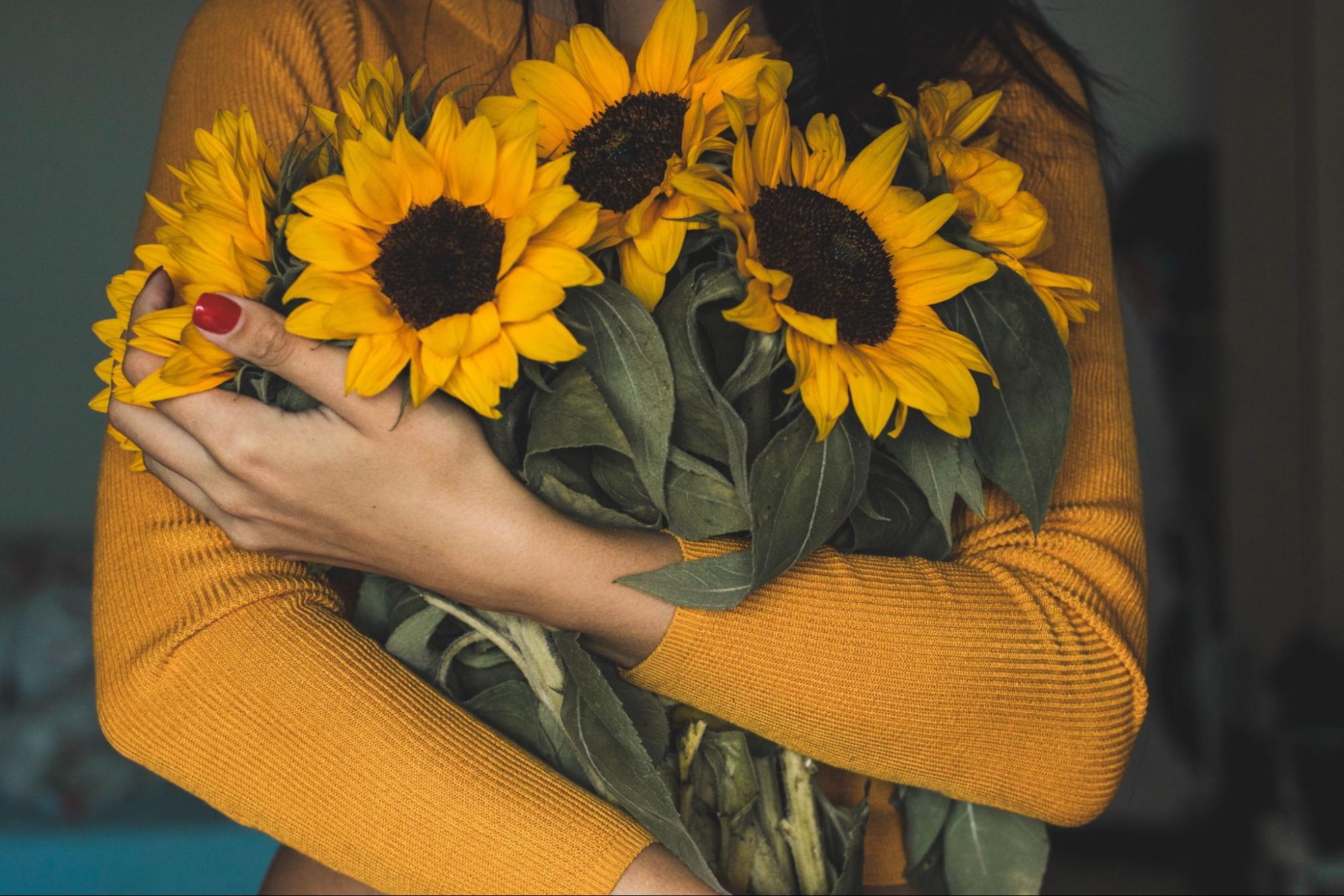 Sunflowers held in arms