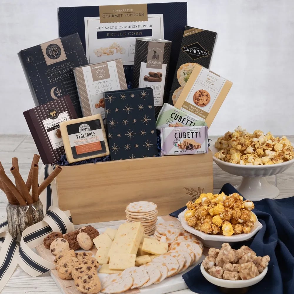 Gift bag with cheese and crackers