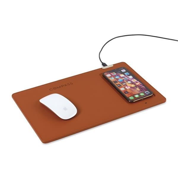 Leather charging pad with phone and mouse