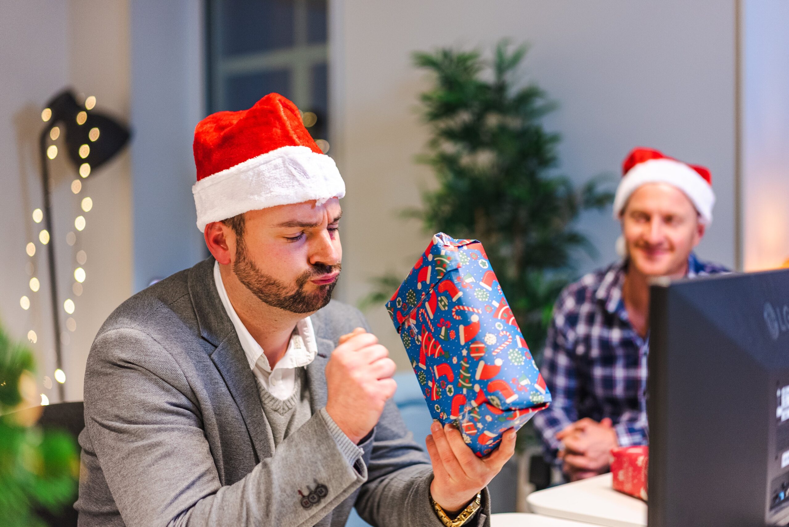 Christmas present exchange in the office