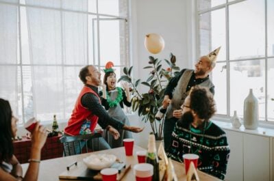 Employees celebrating together in the office