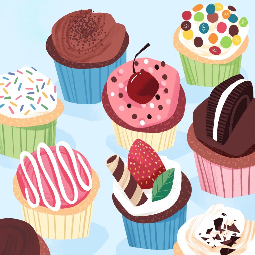 Cupcake variety birthday card background