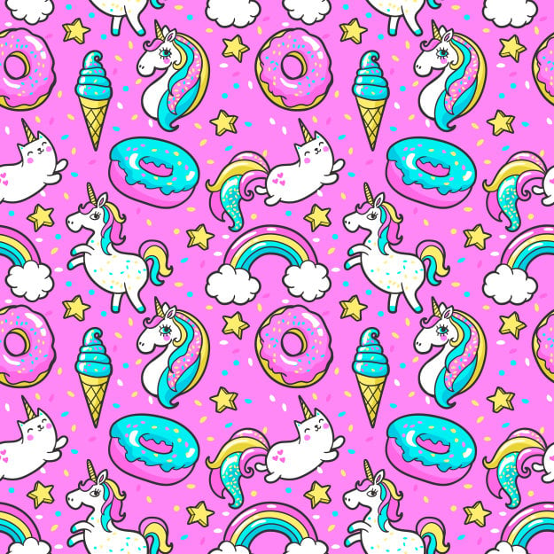 Unicorn and donuts pink birthday card background