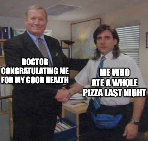 The office doctor meme about eating a whole pizza
