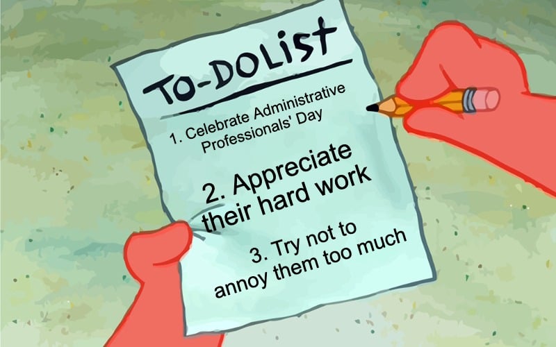 Administrative Professionals Day to do list meme