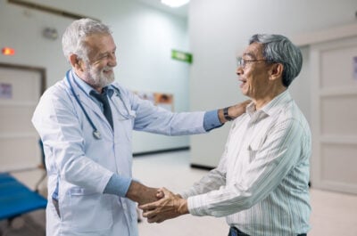 Patient saying thank you to a doctor or nurse
