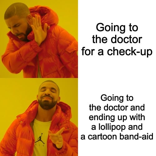 General Doctor Drake meme about getting a lollipop and bandaid