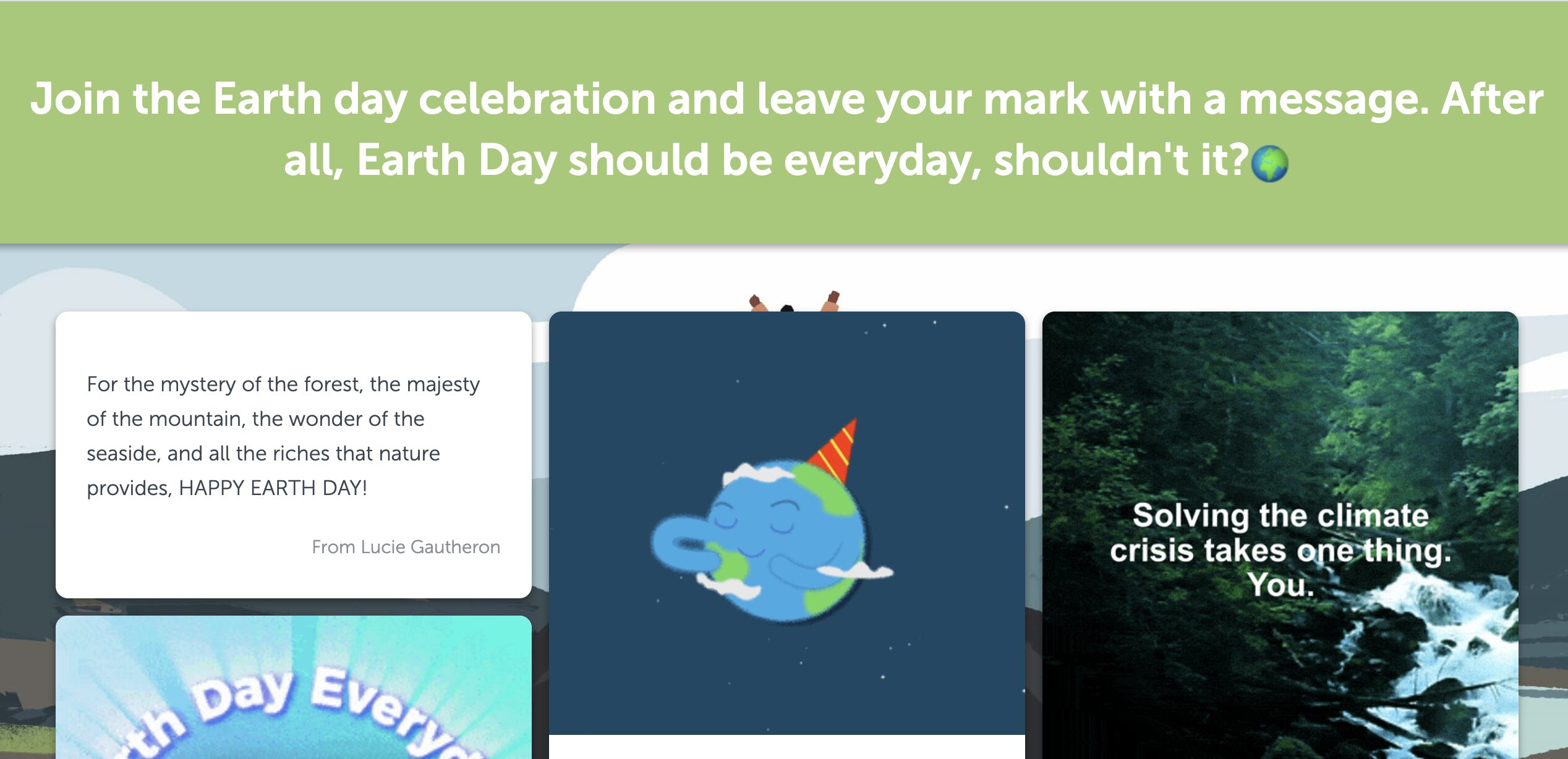 Event board full of Earth Day quotes and messages