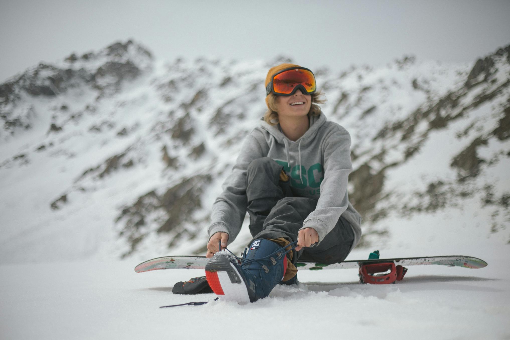 Snowboarder on snowy mountain