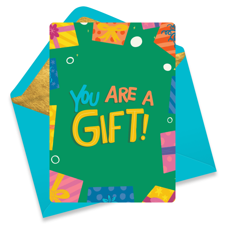 You Are A Gift” birthday eCard with colorful wrapped presents – perfect for meaningful workplace appreciation