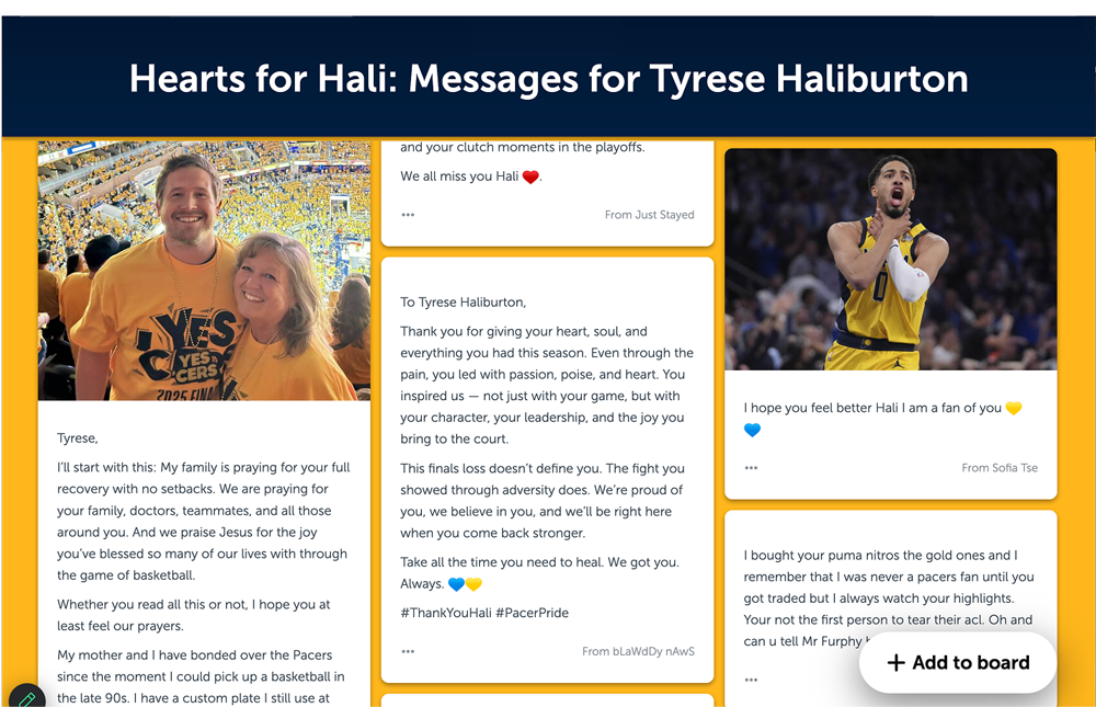 Get well soon Kudoboard for Tyrese Haliburton from his fans