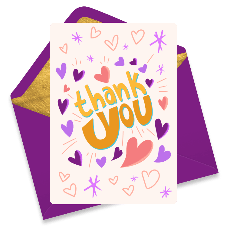 Sweet thank you card with hand-lettered 