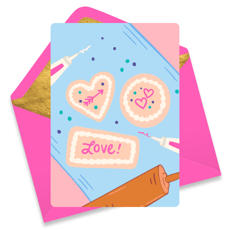 Cute eCard showing decorated cookies with hearts and the word 'Love'.