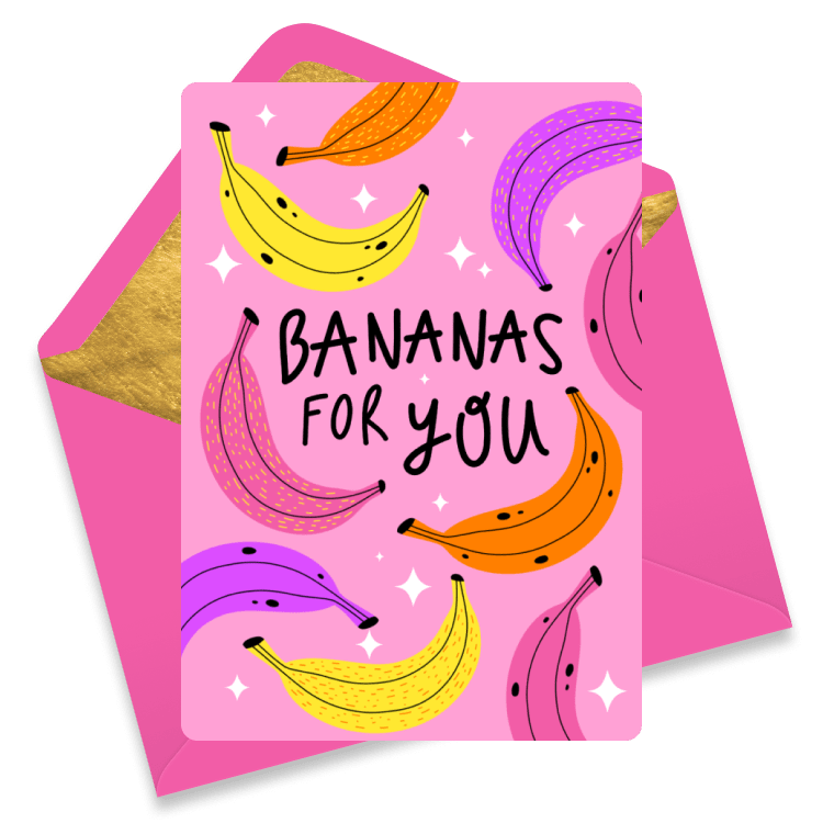 Bright eCard with colorful bananas and the phrase 'Bananas For You'.