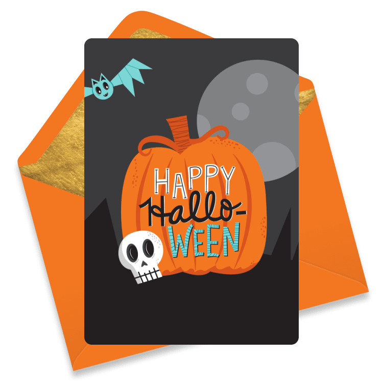 Halloween eCard with a pumpkin featuring the words 