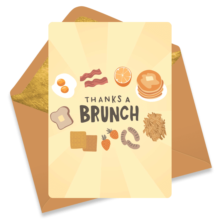 Breakfast-themed thank you eCard featuring bacon, eggs, toast and coffee with the phrase 