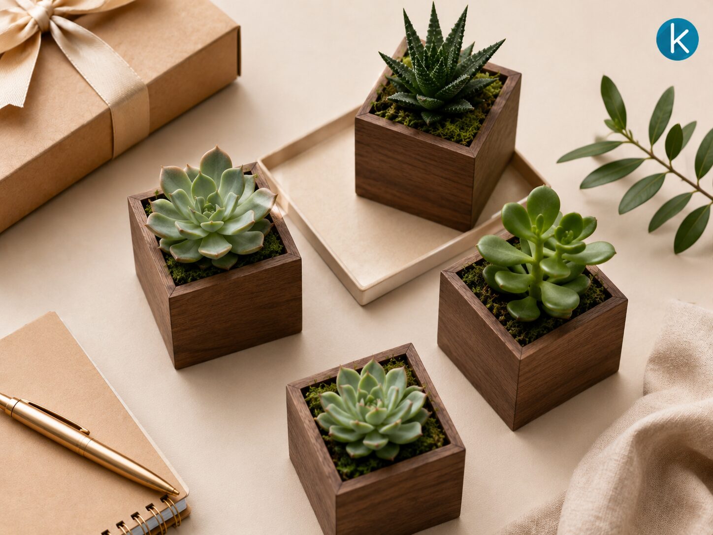 Desk plants or wooden planter blocks