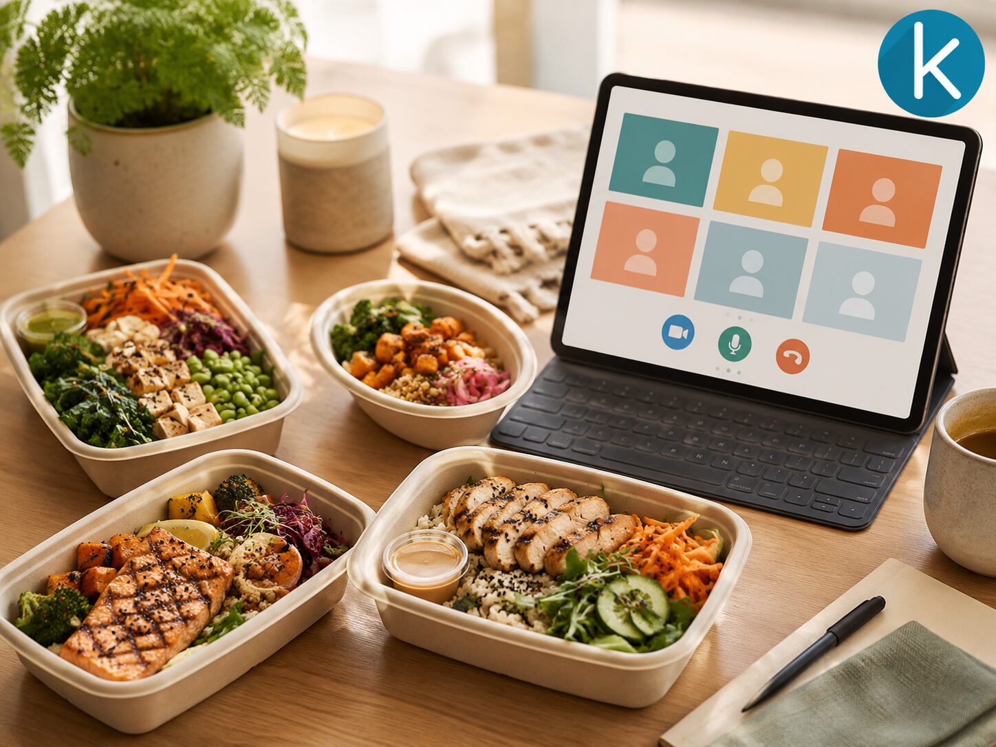 Meal delivery credits with shared lunch prompt