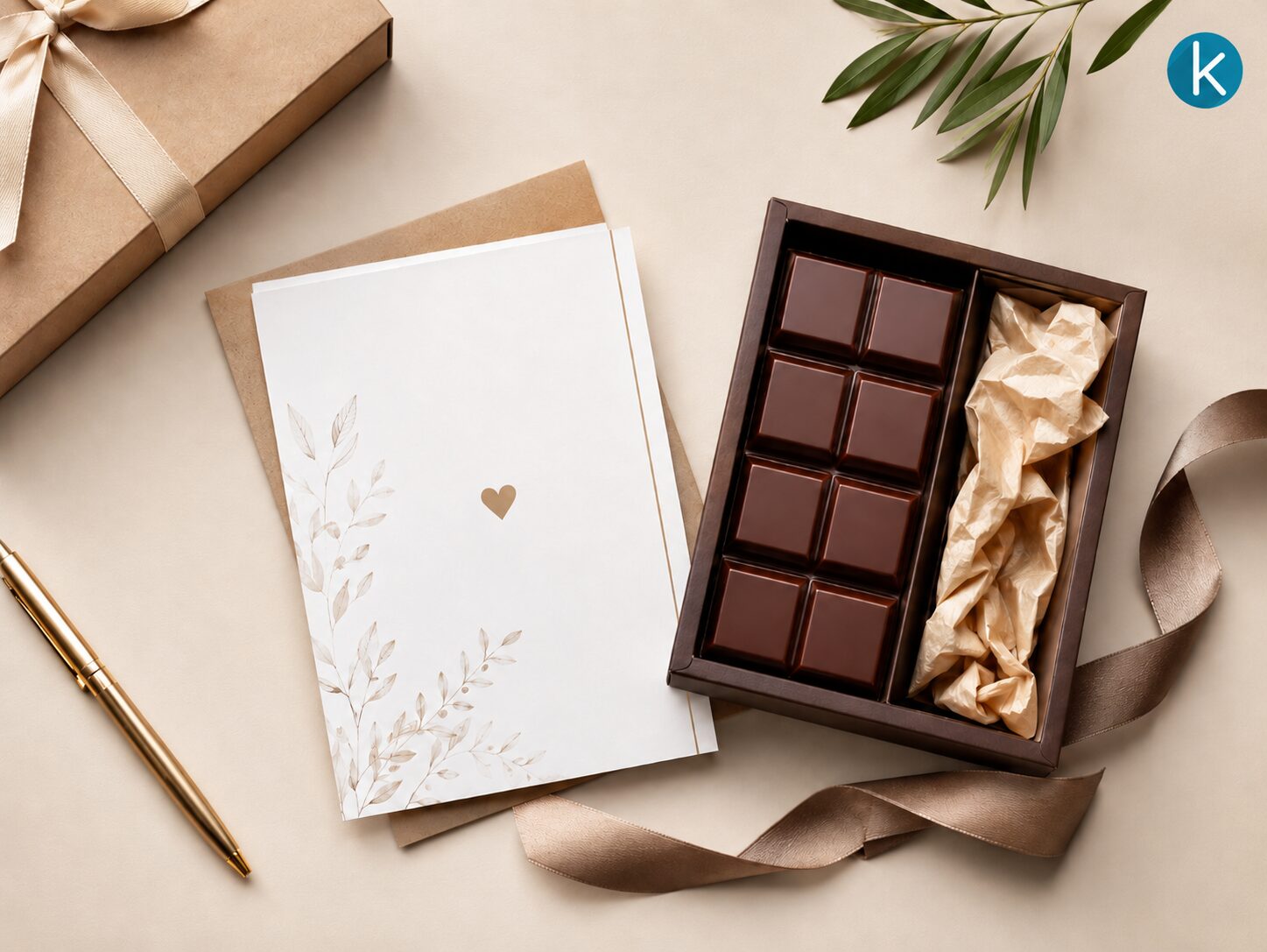 Thank-you card with gourmet chocolate